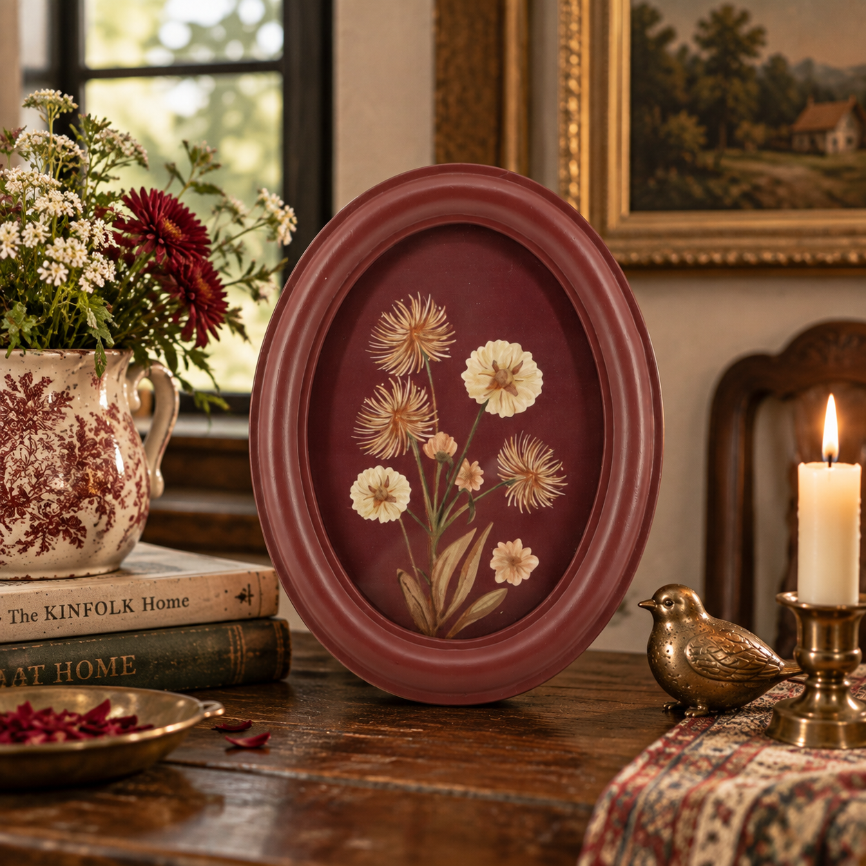 Oval Floral Framed Wall Art Set