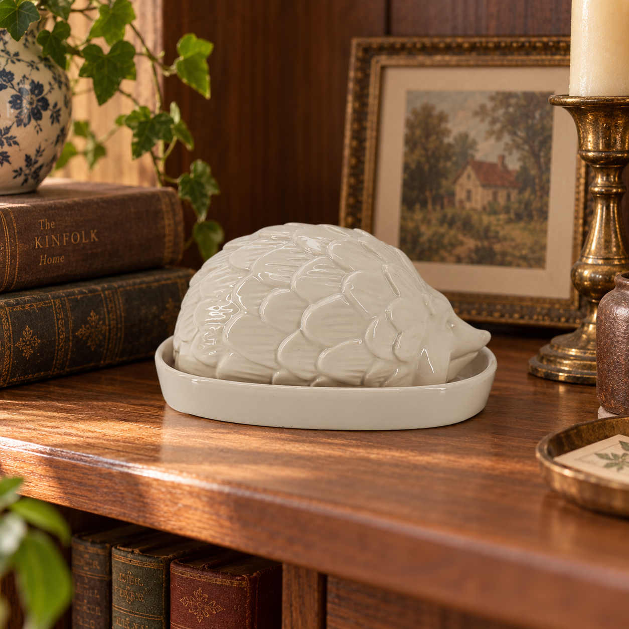 Ceramic Hedgehog Butter Dish 