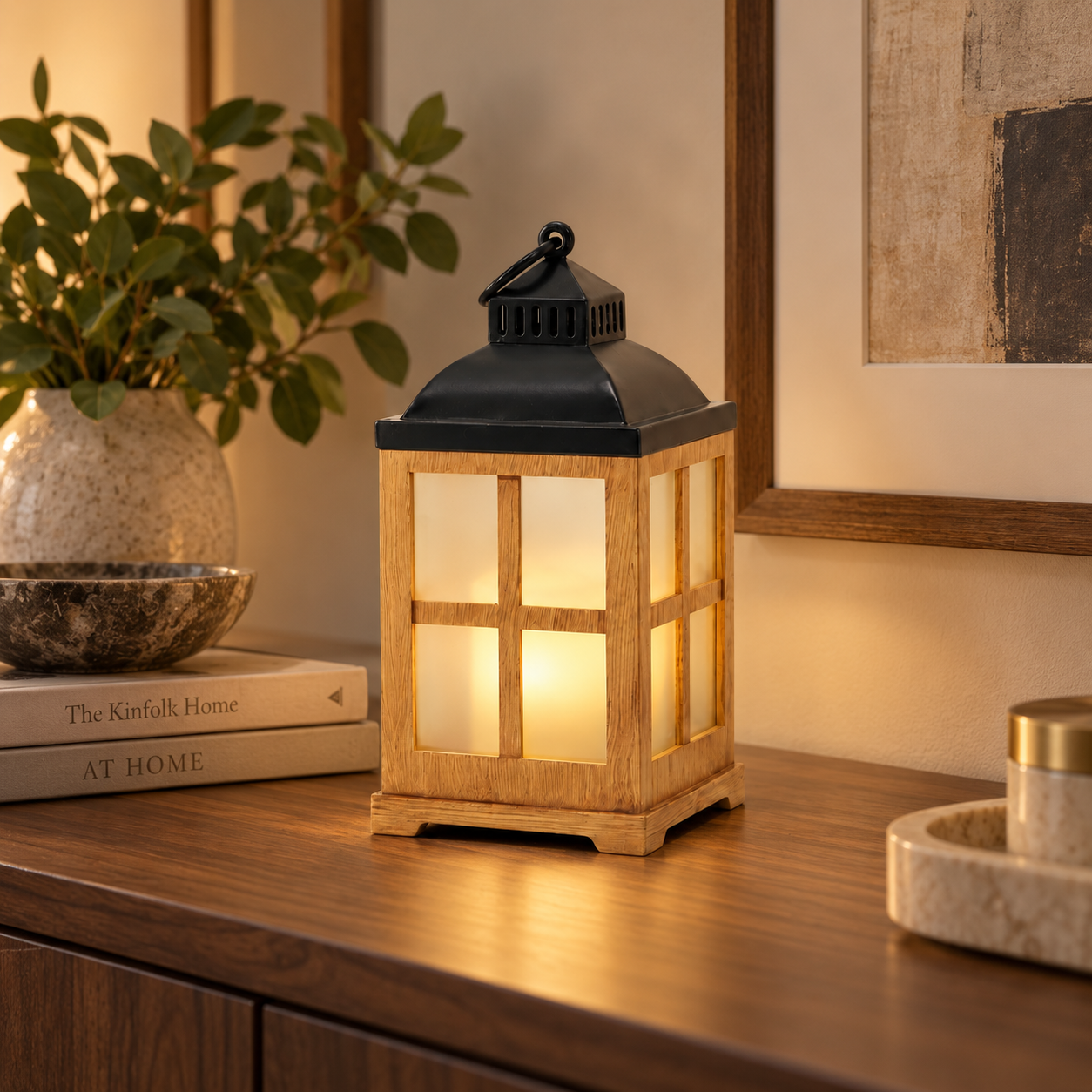 Wood Frame Wax Warmer Lantern