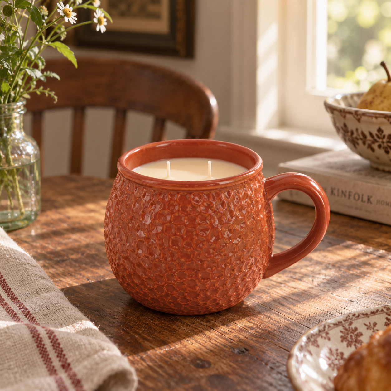 Orange Hammered Mug Candle