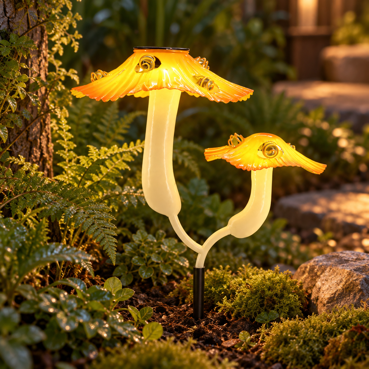 Double Mushroom Garden Stake 