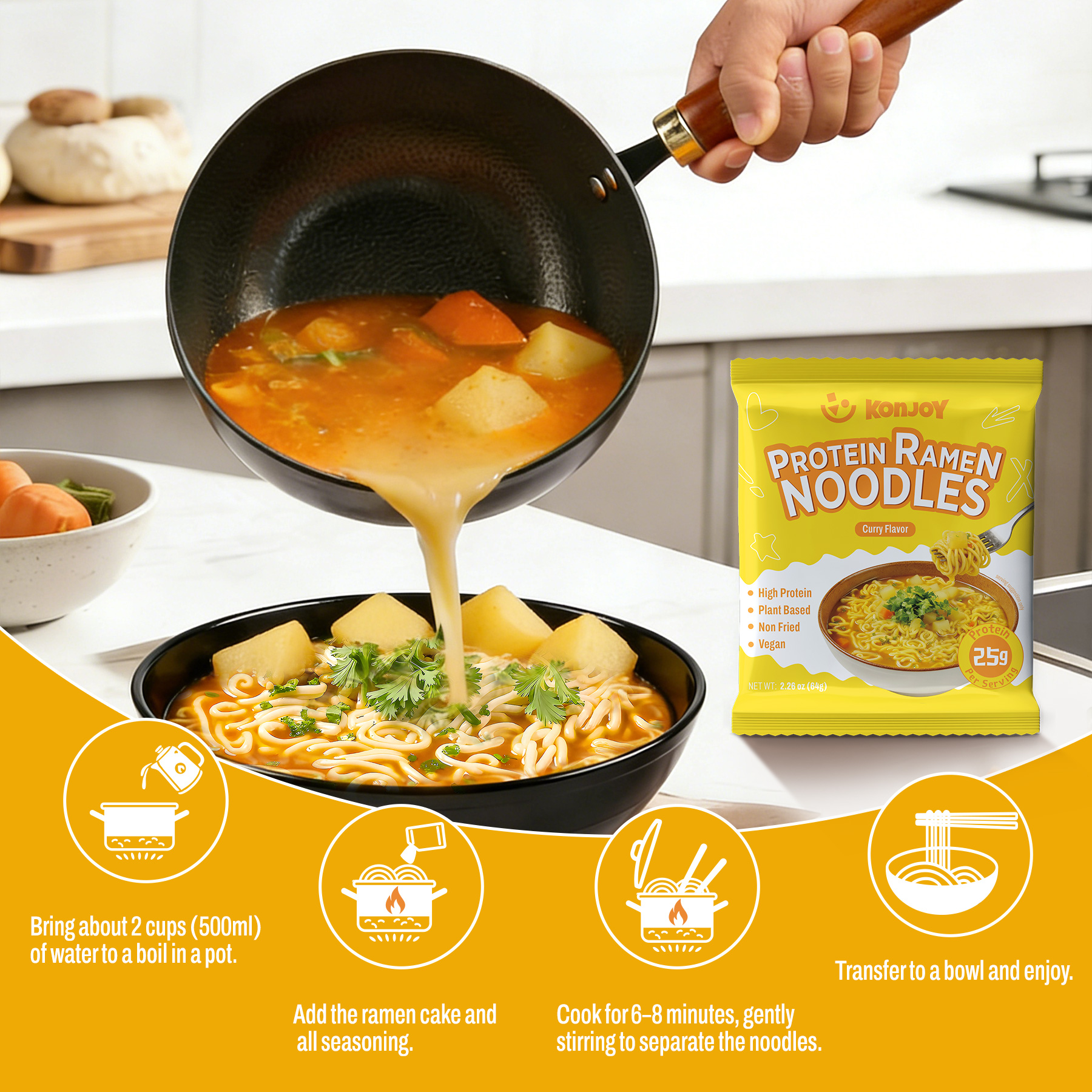 High Protein Udon Ramen Noodles Curry Flavor thumbnail 6