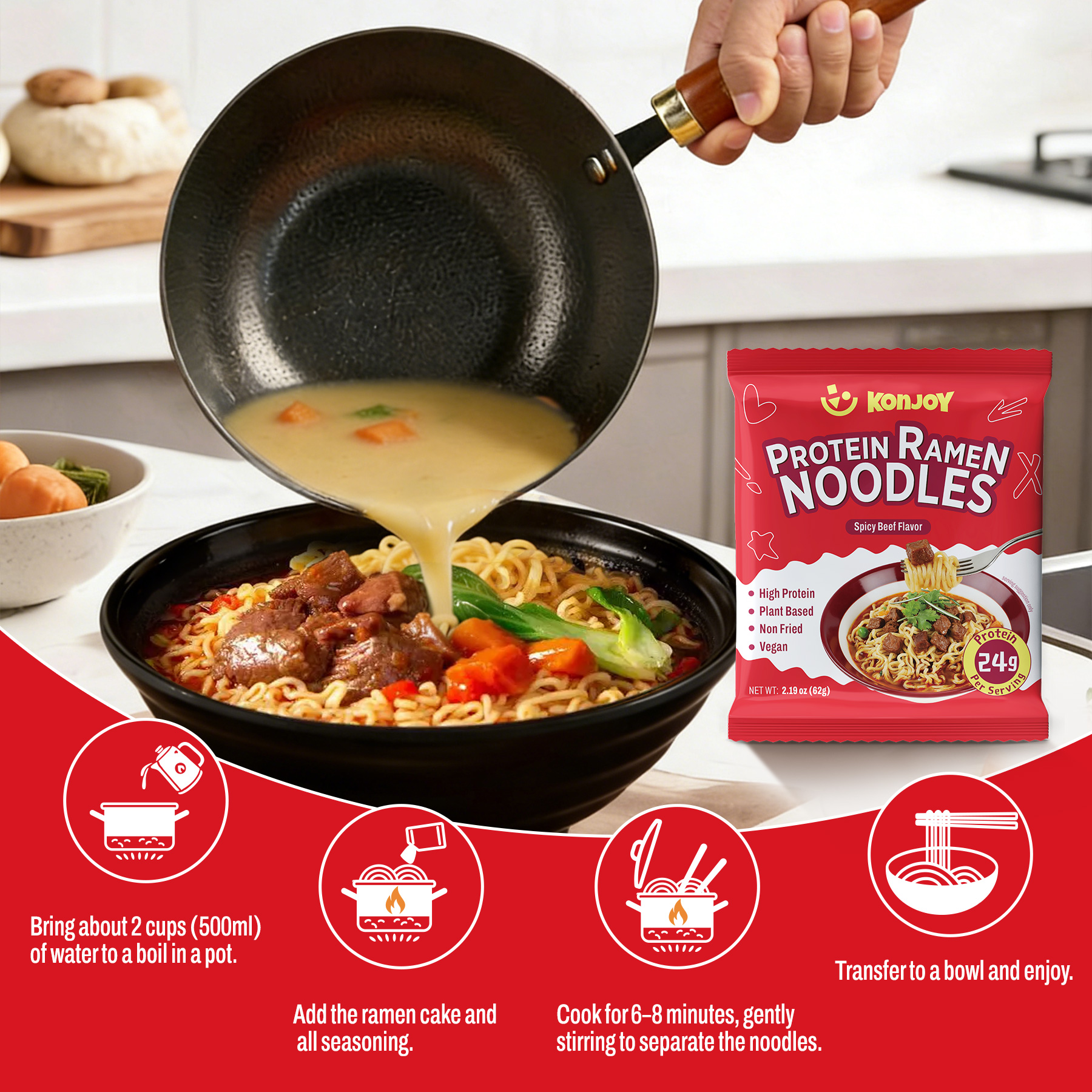 High Protein Udon Noodles Spicy Beef Flavor thumbnail 6