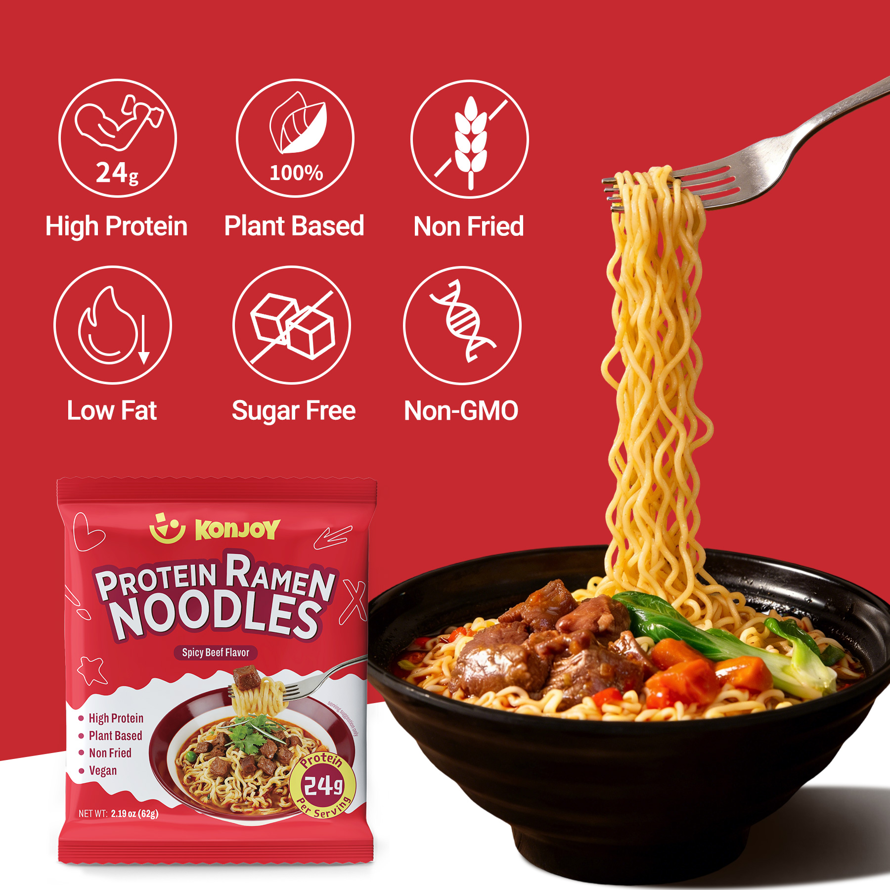 High Protein Udon Noodles Spicy Beef Flavor thumbnail 2