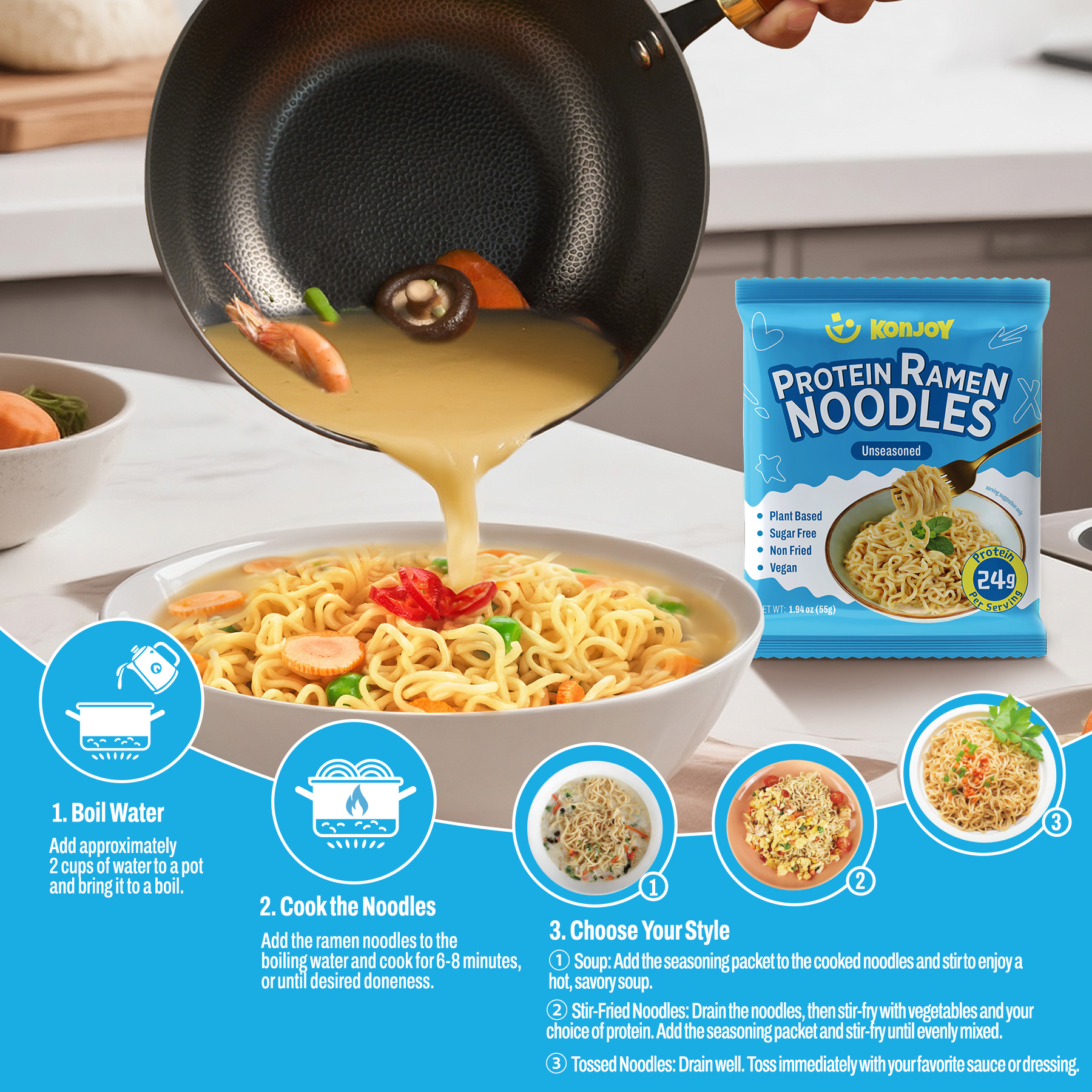 Plain High Protein Udon  Ramen Noodles Unseasoned thumbnail 5