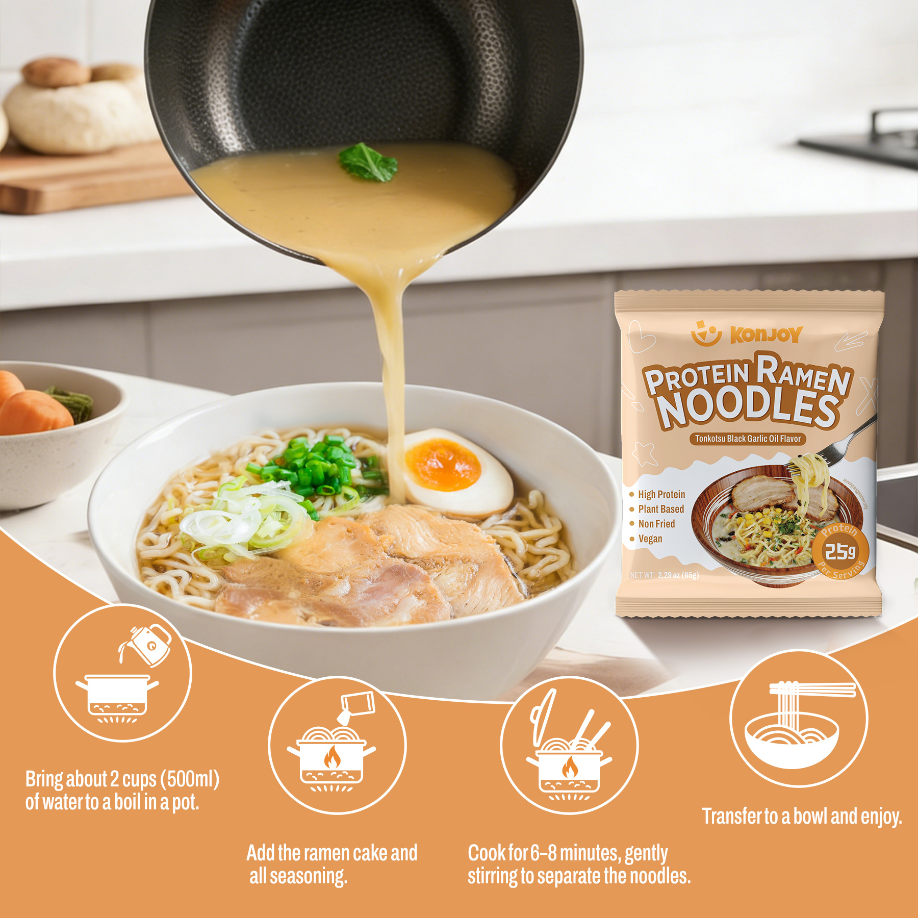 High Protein Udon Noodles Tonkotsu Black Garlic Oil Flavor thumbnail 6