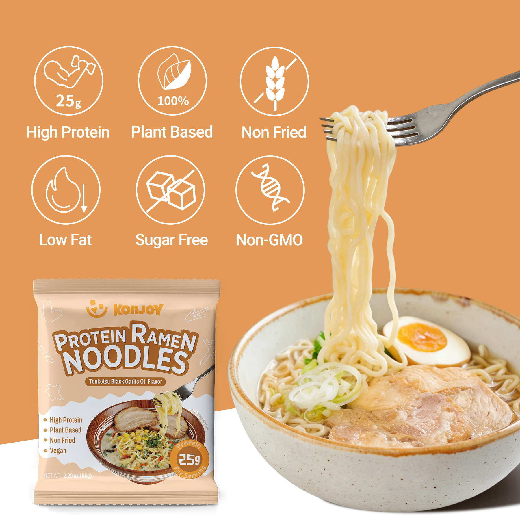 High Protein Udon Noodles Tonkotsu Black Garlic Oil Flavor thumbnail 2