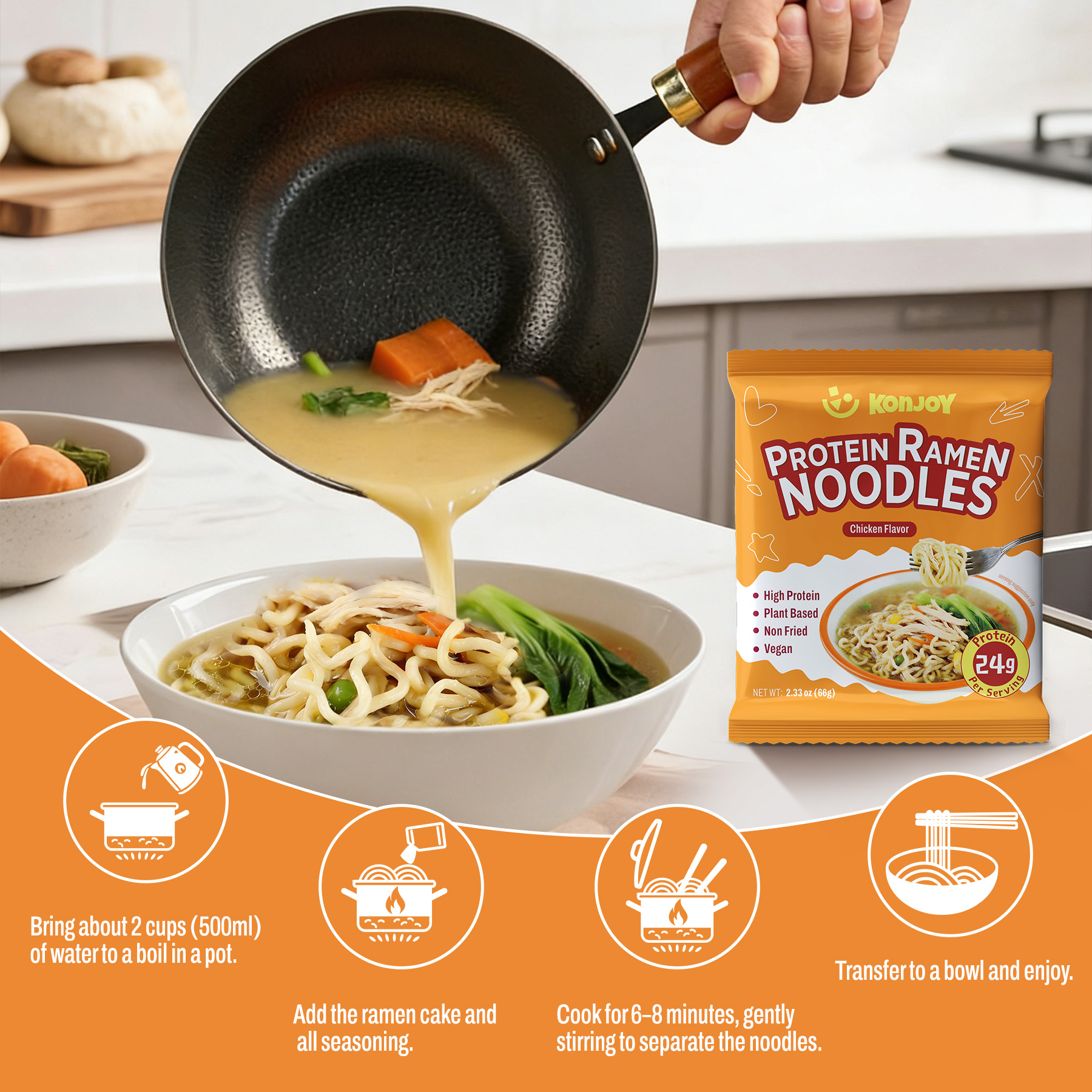 High Protein Udon  Ramen Noodles Chicken Flavor thumbnail 7